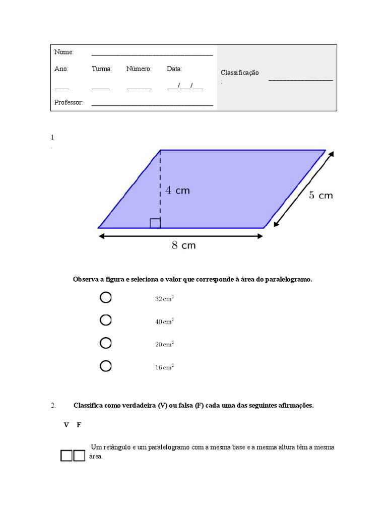 Exercícios sobre Área do Paralelogramo | PDF | Computadores