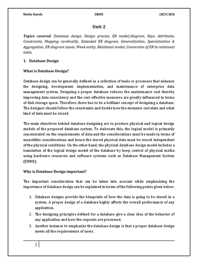 DBMS Unit - 2 - Notes PDF | Download Free PDF | Databases | Database Design