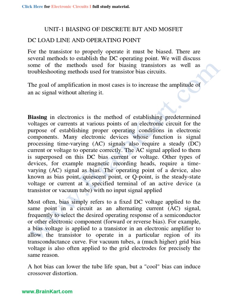 Biasing Techniques for BJT and MOSFET | PDF | Field Effect Transistor ...