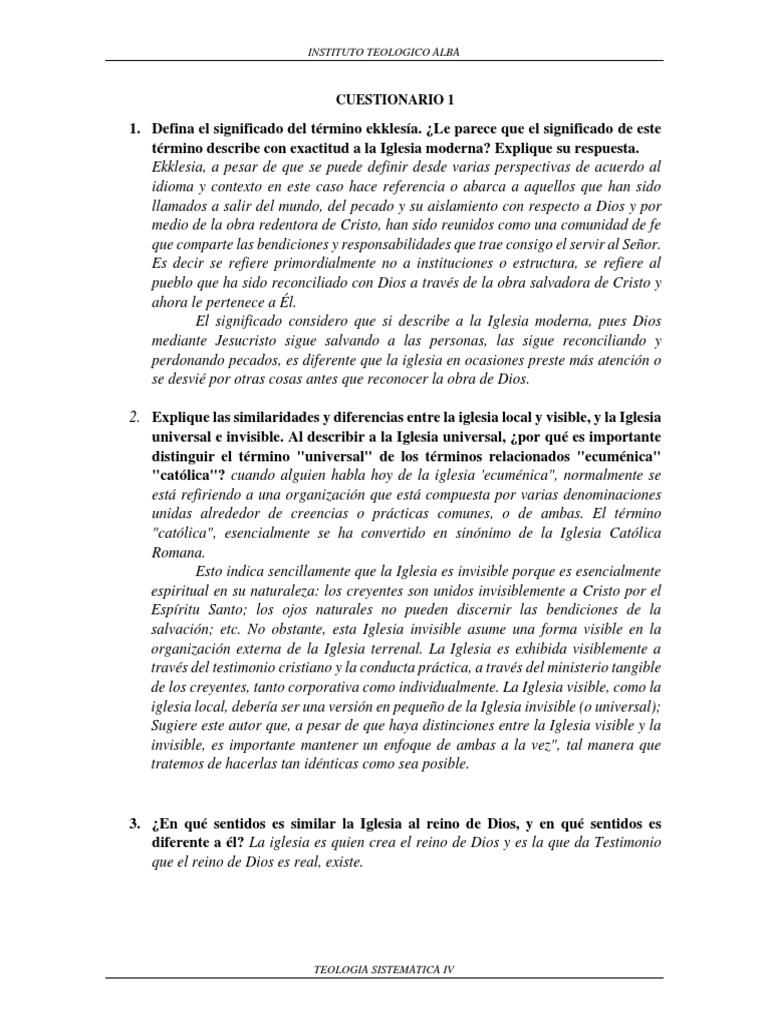 Cuestionario 1-2 | PDF | Iglesia Católica | Cristo (título)