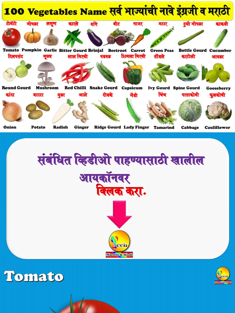 100 Vegetables Name in English and Marathi PDF | PDF