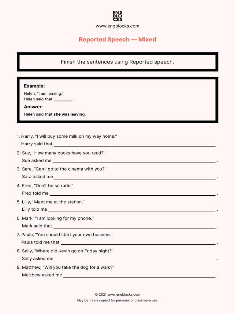 Reported Speech Mixed Pdf