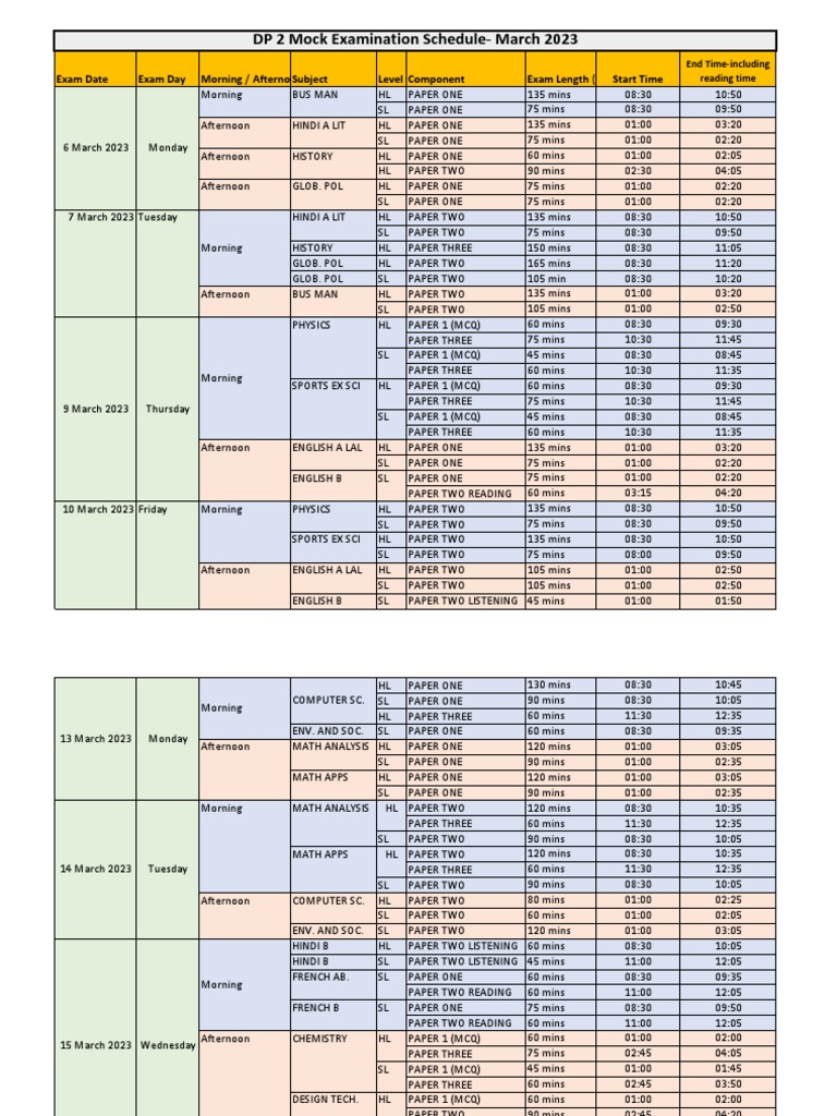 DP2 Mock Exam Schedule PDF | PDF | Student Assessment And Evaluation ...