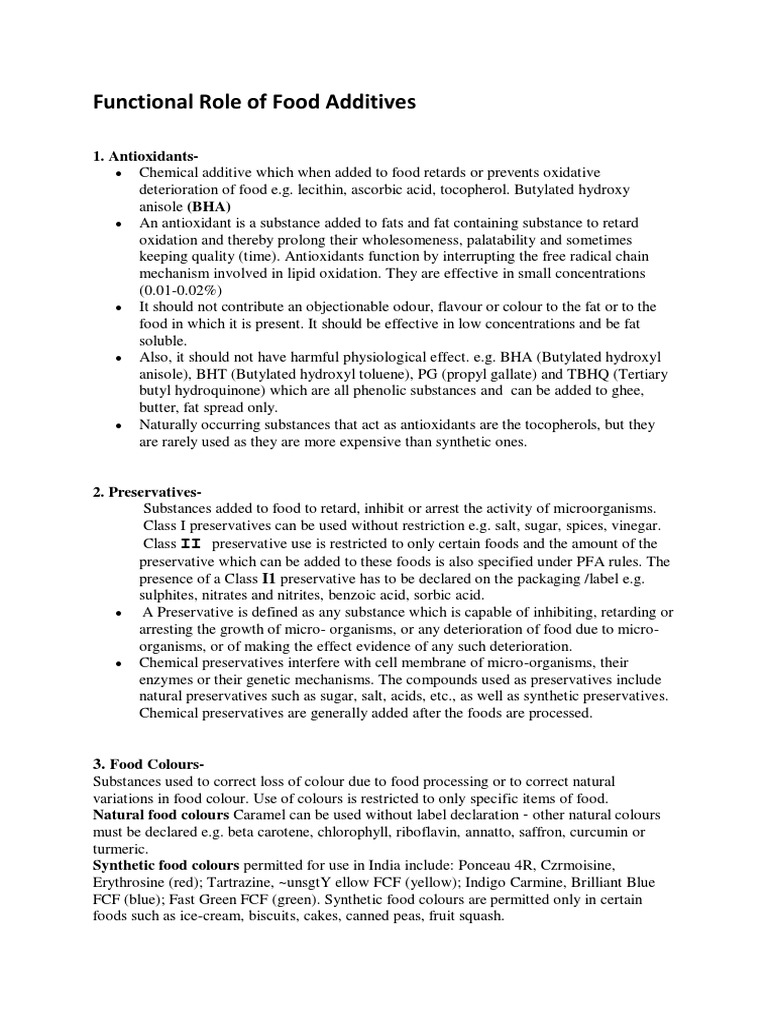 Functional Role of Food Additives PDF Sugar Substitute Curing