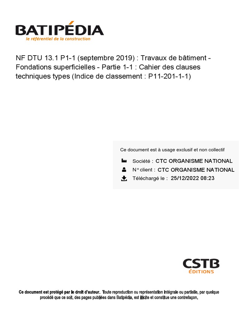 Dtu 13.1 P1-1 PDF | PDF | Fondation (construction) | Code de la ...