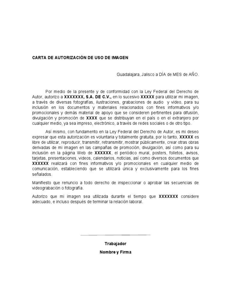 Carta de Autorización de Uso de Imagen | PDF