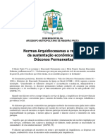 Normas Arquidiocesanas A Respeito Da Sustentacao Economica Dos Diaconos Permanentes