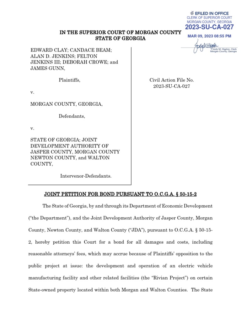 State and JDA Petition For Bond | PDF | Lawsuit | Injunction