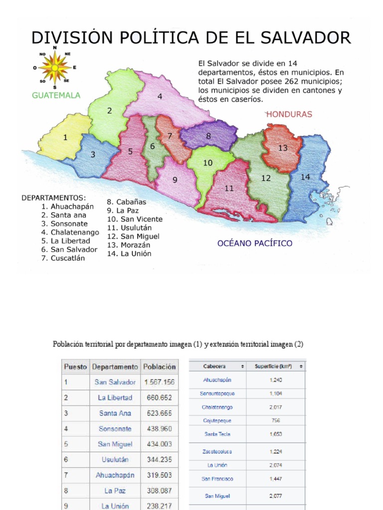 Division Politica de El Salvador Con Extension Territorial Por