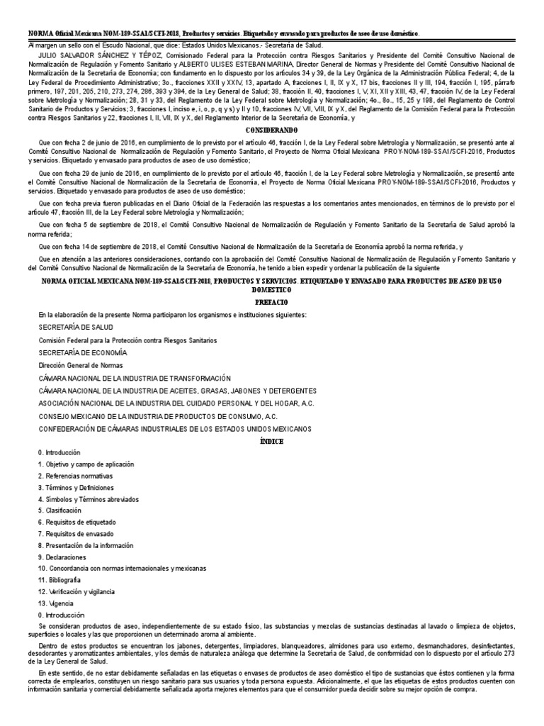 Nom 189 Ssa1 Scfi 2018 | PDF