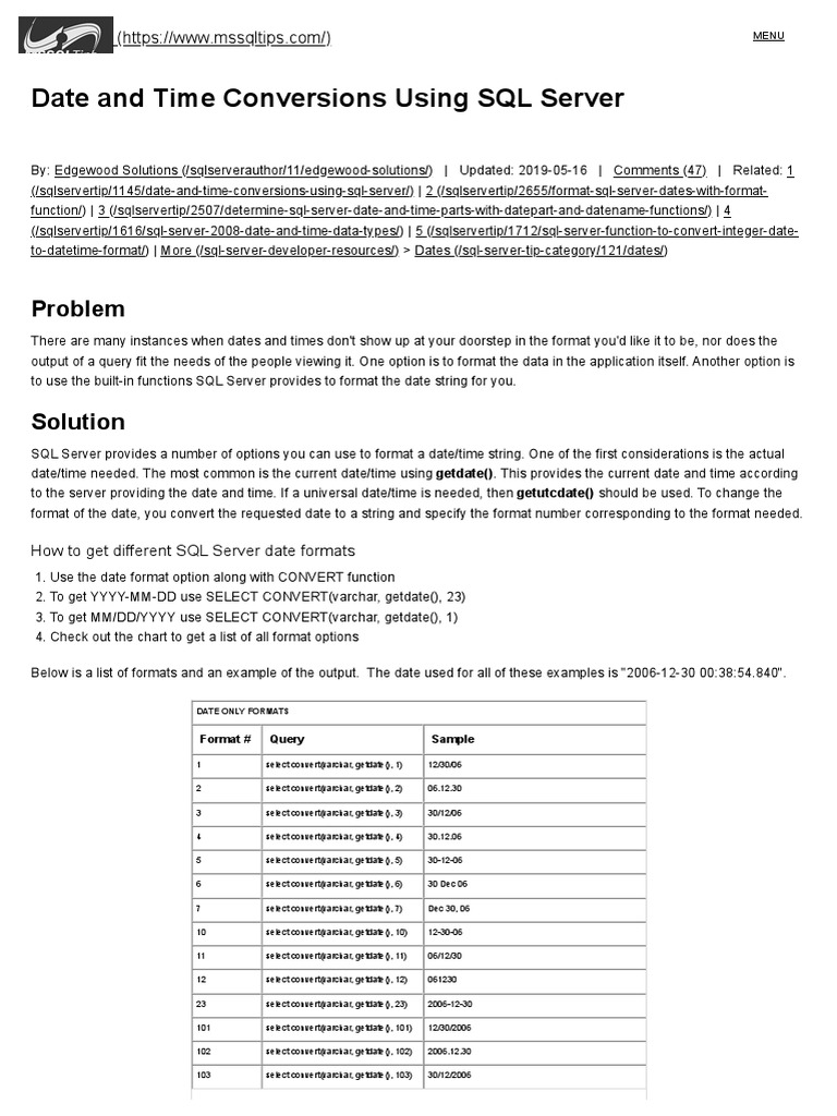 Date And Time Conversions Using Sql Server
