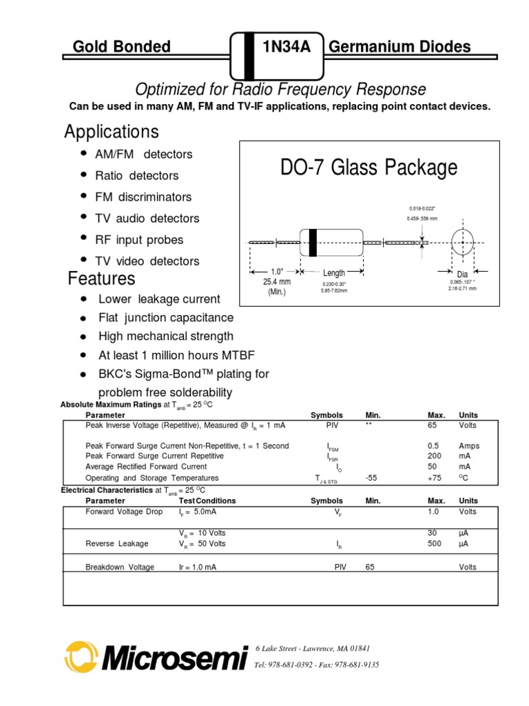 1N34A | PDF | Detector (Radio) | Physical Quantities
