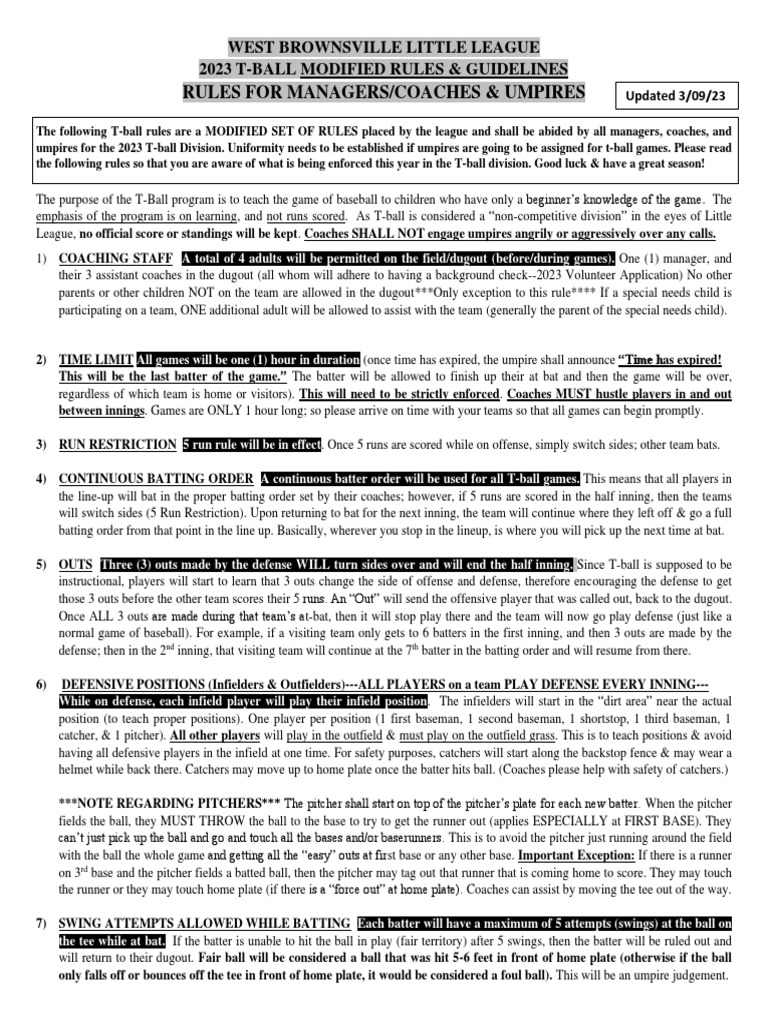 2023 WBLL Modified Tball Rules Guidelines For Fri 03 10 23 Updated For