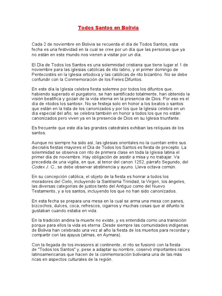 Celebración de Todos Santos en Bolivia | PDF | Fiestas cristianas y ...