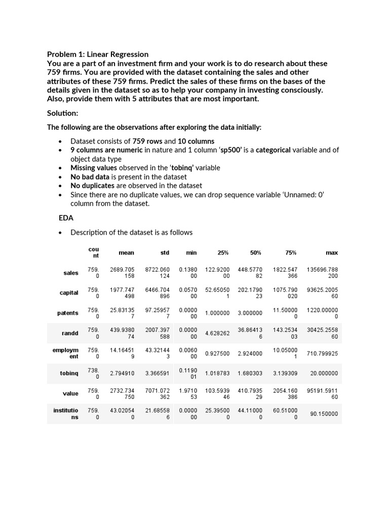 Linear Regression Analysis for Firm Sales | PDF | Coefficient Of ...