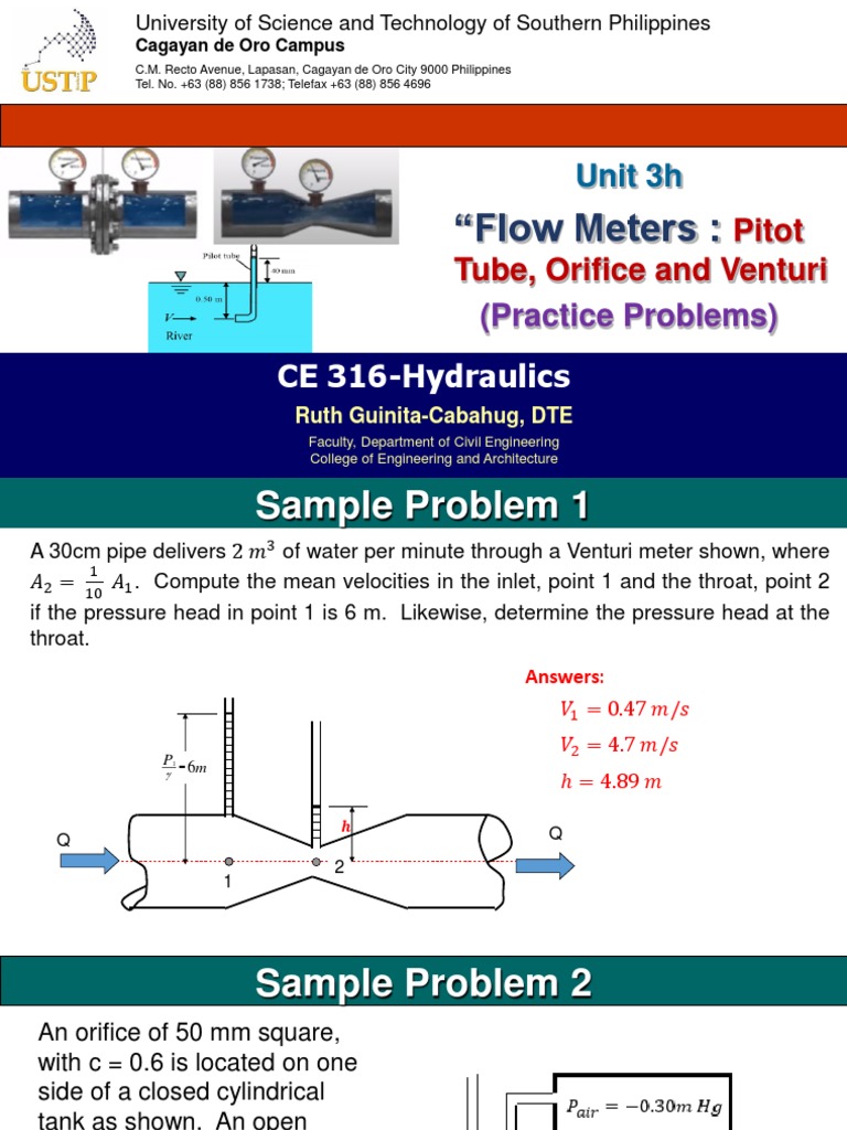 Flow Measurements-Venturi, Pitot, Orifice-Practice-SC | PDF
