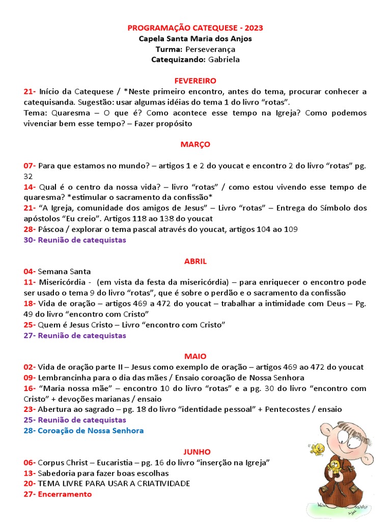 Programação Catequese - Perseverança | PDF