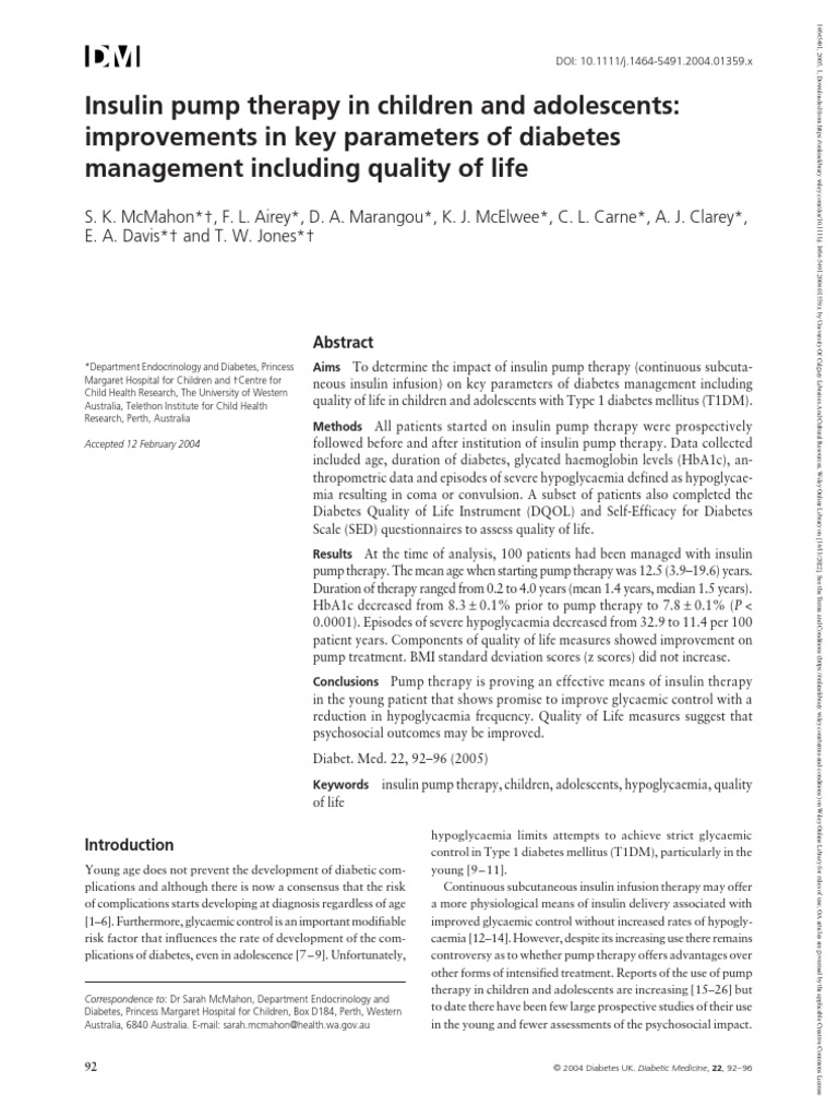Insulin Pump Therapy in Children and Adolescents Improvements in Key