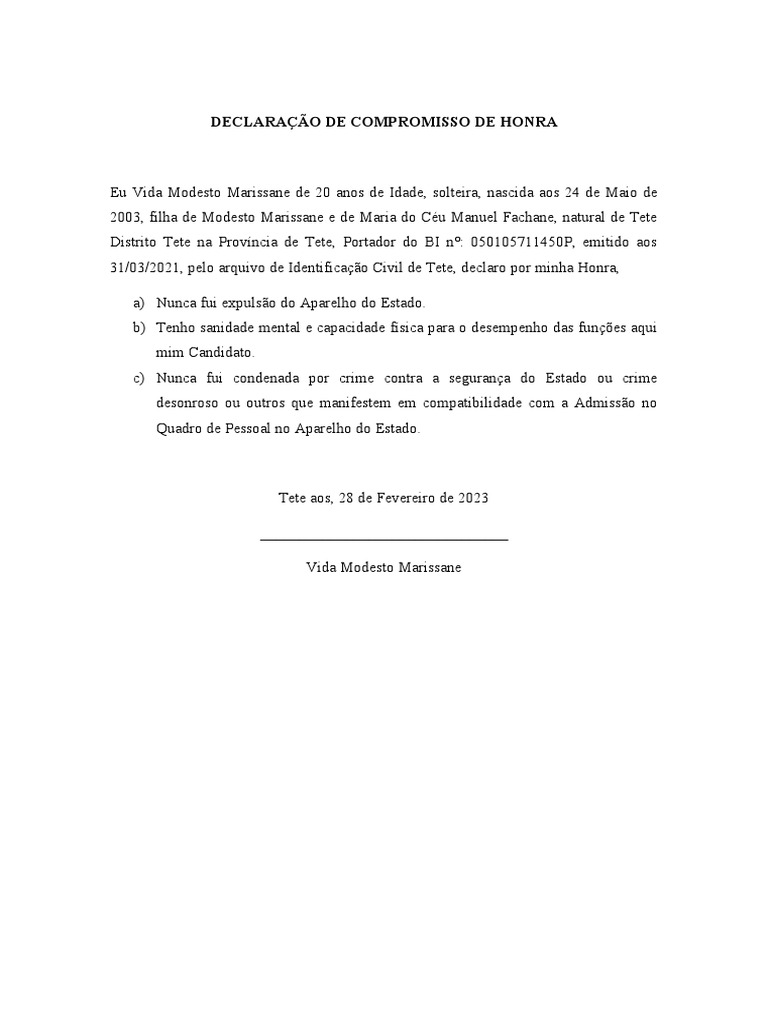 Declaração De Compromiso De Honor – AJRUZ