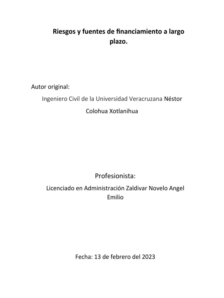 Riesgos y Fuentes de Financiamiento a Largo Plazo | PDF | Deuda | Pagos