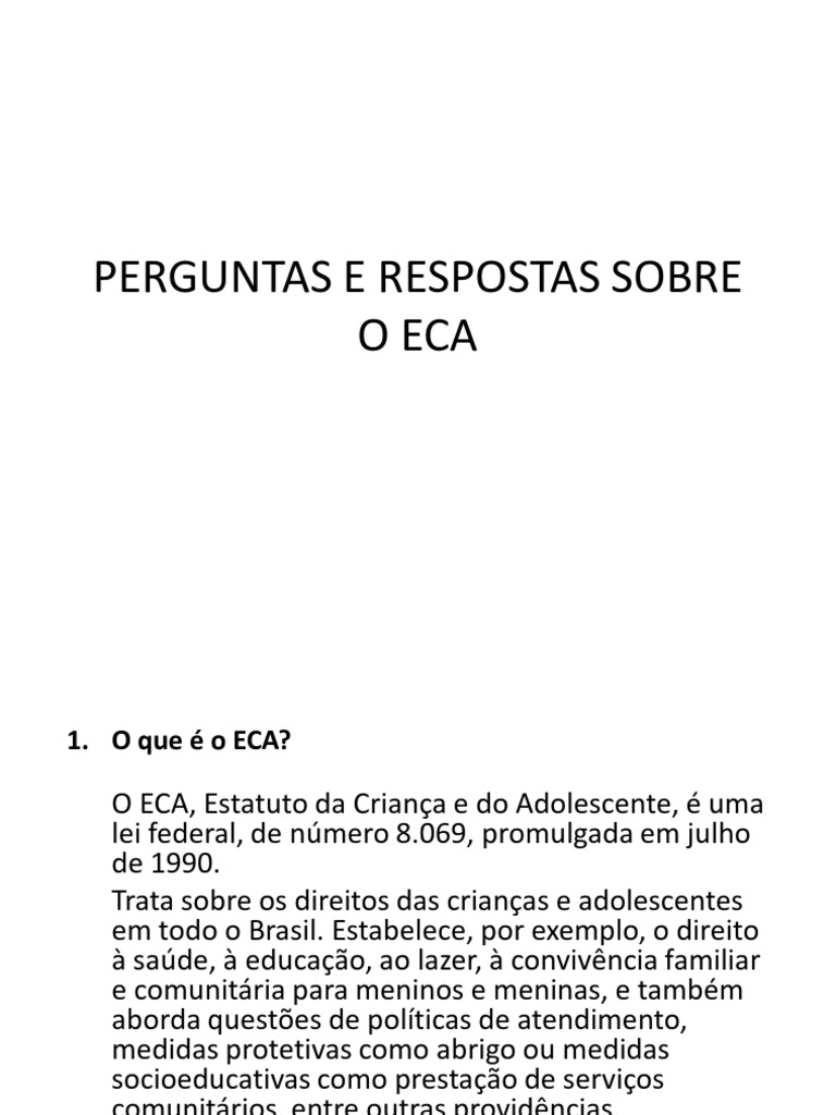 Perguntas e Respostas sobre o ECA | PDF | Trabalho infantil | Eleições