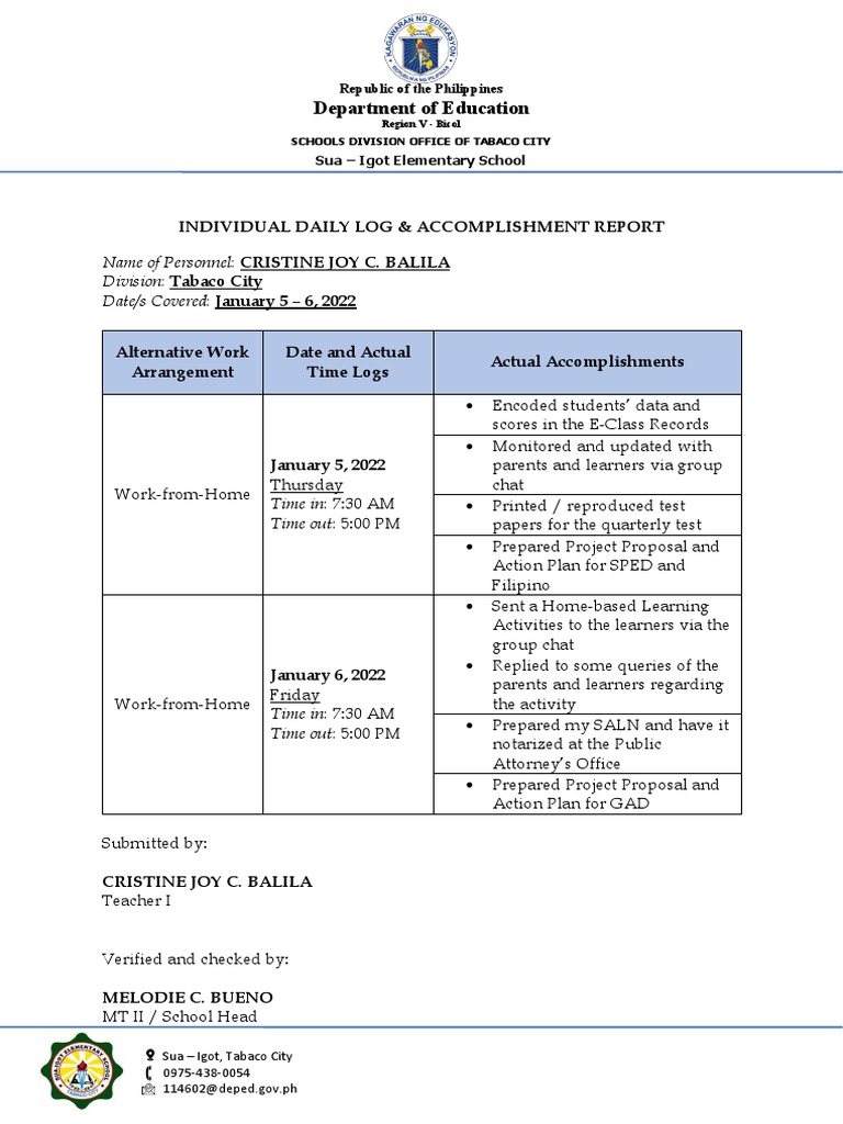Sua-Igot Elementary Daily Log Report | PDF | Computing