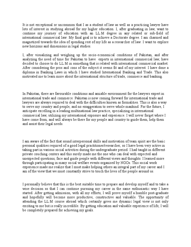 Statement of Purpose For Law PDF Lawyer Motivation