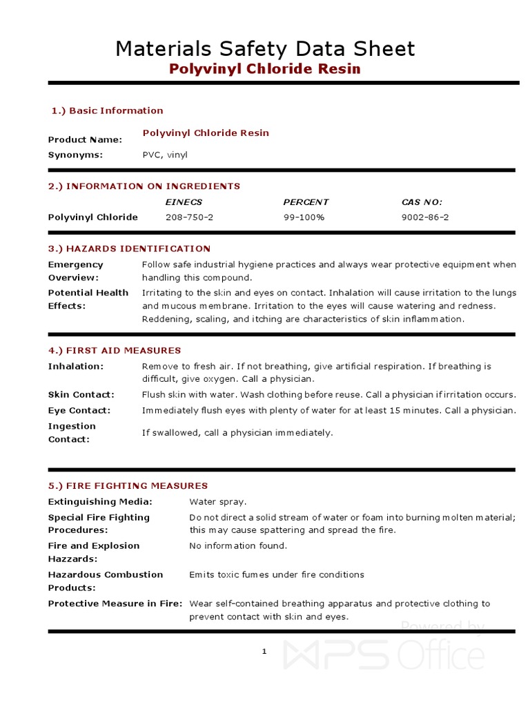 MSDS For PVC PDF Polyvinyl Chloride Personal Protective Equipment