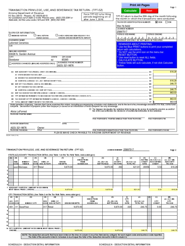 Arizona TPT-EZ Tax Return Guide | PDF | Tax Deduction | Taxpayer