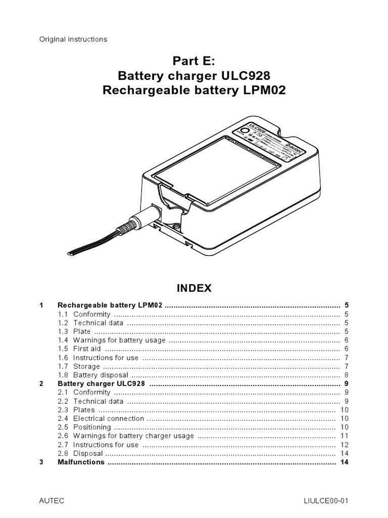 User manual for rechargeable battery lpm02 and battery charger ulc928