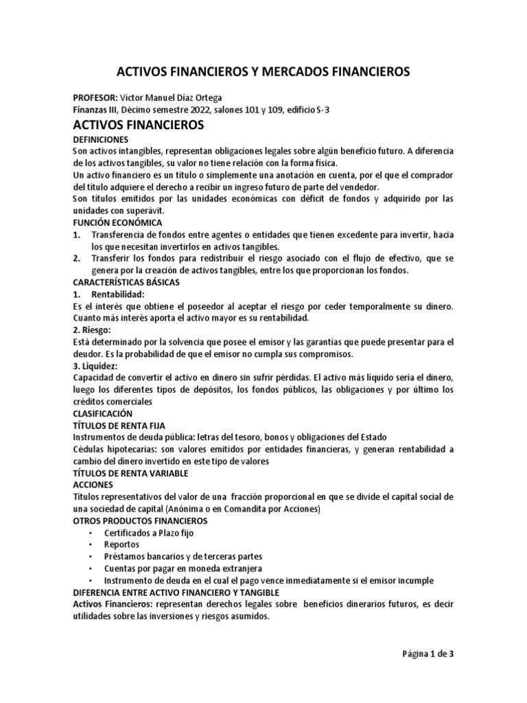 Activos y Mercados Financieros Esenciales | PDF | Opción (Finanzas ...