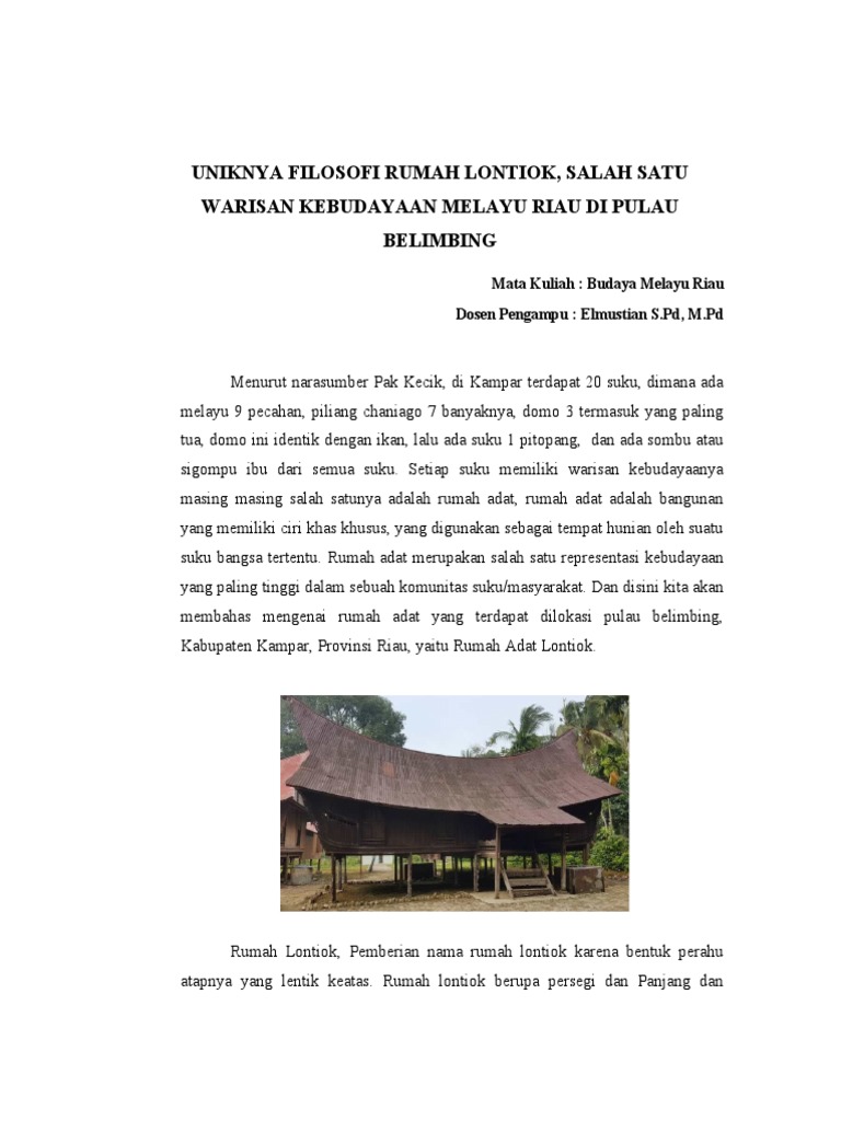 Makna Bagan Rumah Lontiok Sebagai Salah Satu Warisan Kebudayaan Melayu ...