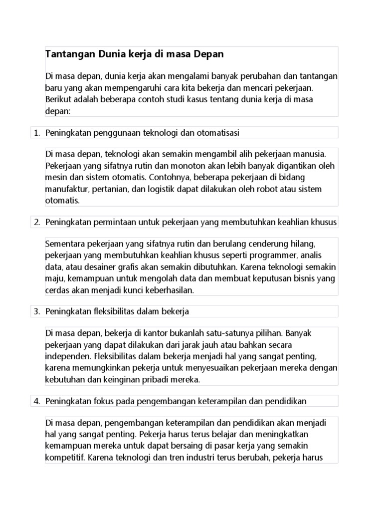 Tantangan Dunia Kerja Di Masa Depan Pdf