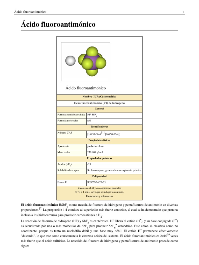Ácido Fluoroantimónico PDF Química Elementos químicos