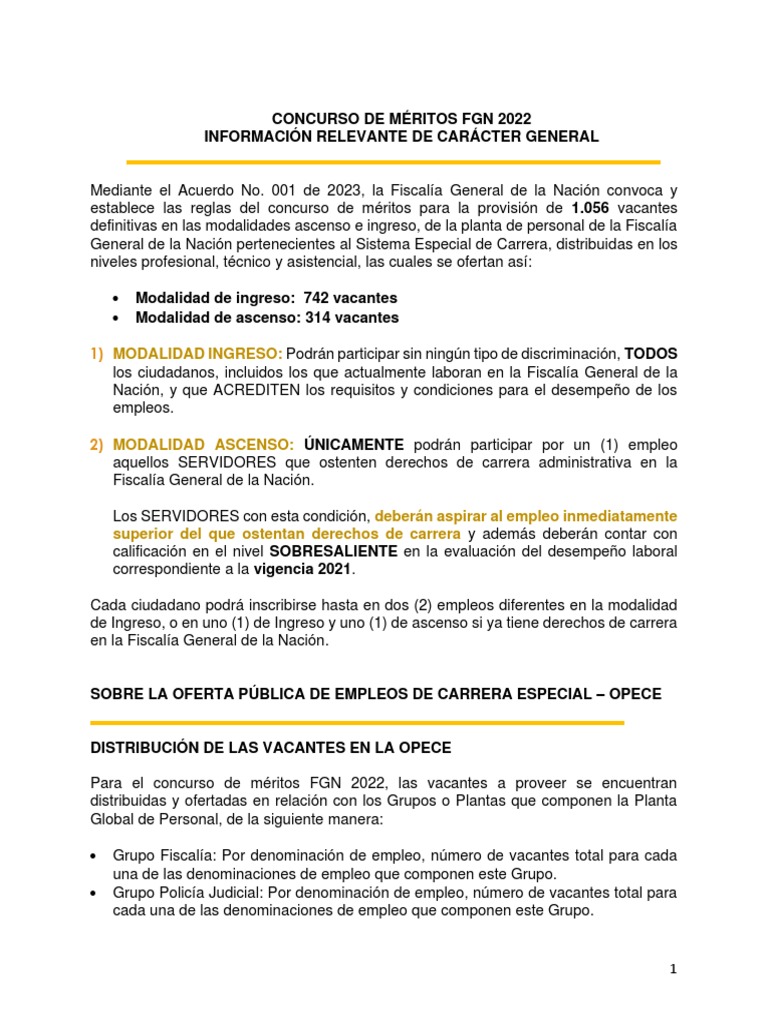 Documento Informativo Concurso de Meritos FGN 2022 2023 03 03 | PDF ...