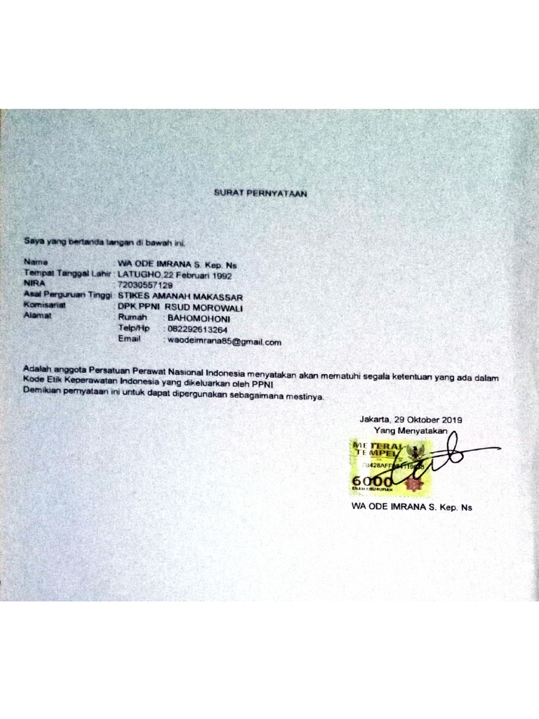 Surat Pernyataan Patuh Etika Profesi | PDF