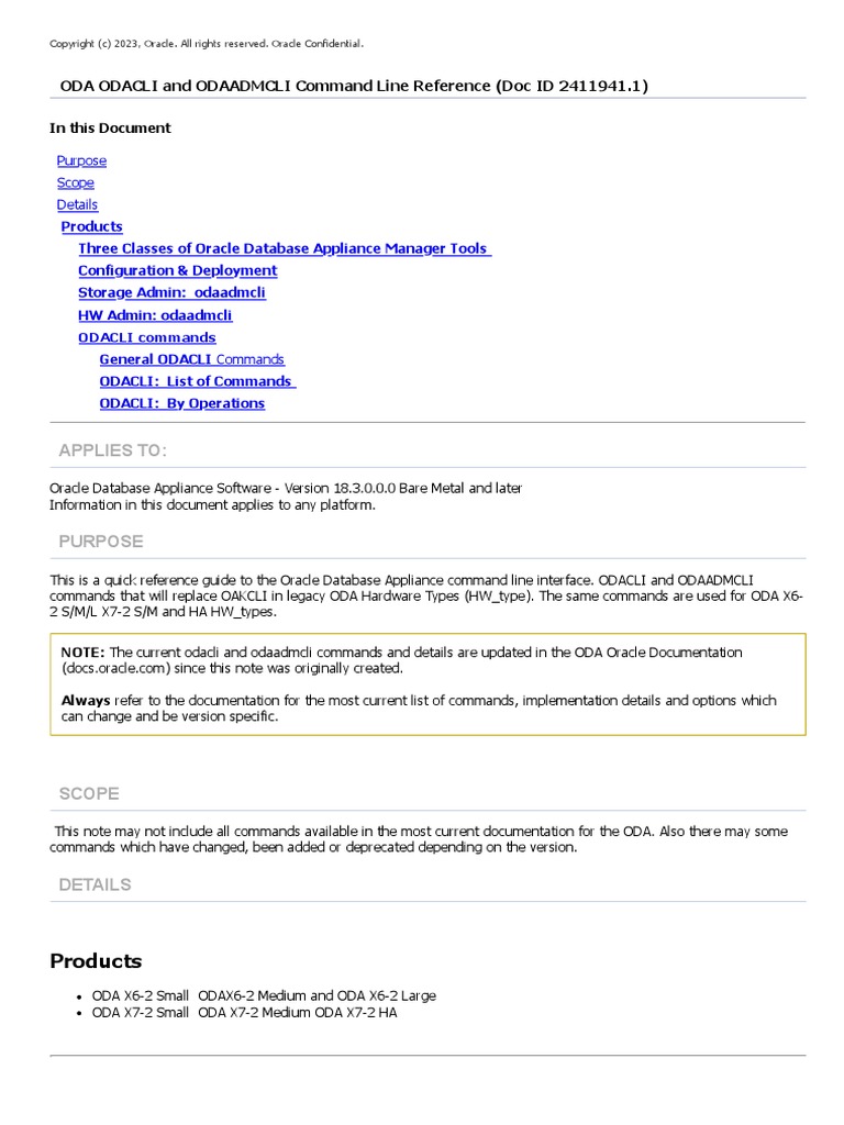 ODA ODACLI and ODAADMCLI Command Line Reference (Doc ID 2411941.1 ...