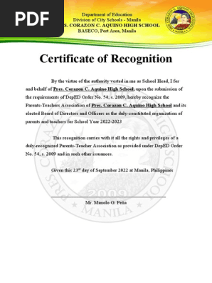 Certificate of recognition