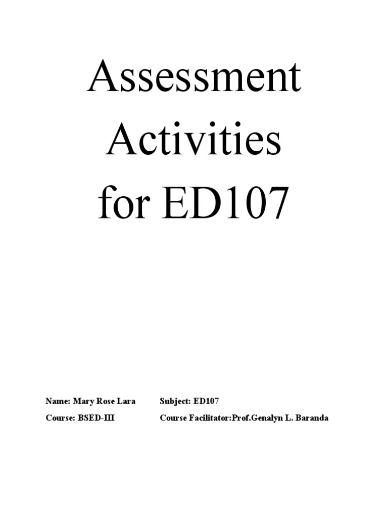 Assessment Strategies in ED107 | PDF | Educational Assessment | Rubric ...