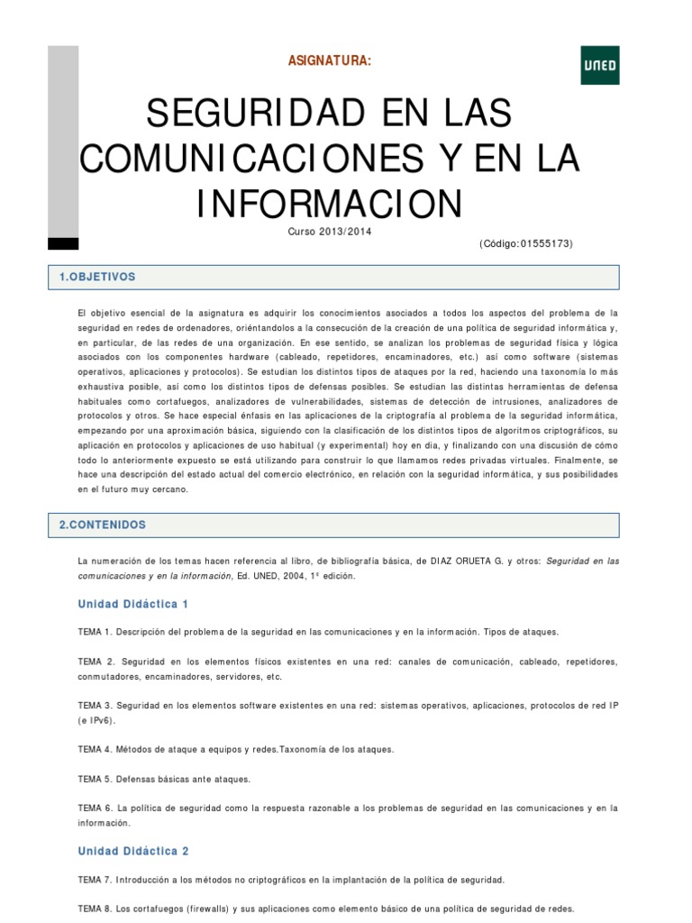 Seguridad en Las Comunicaciones y en La Informacion | PDF