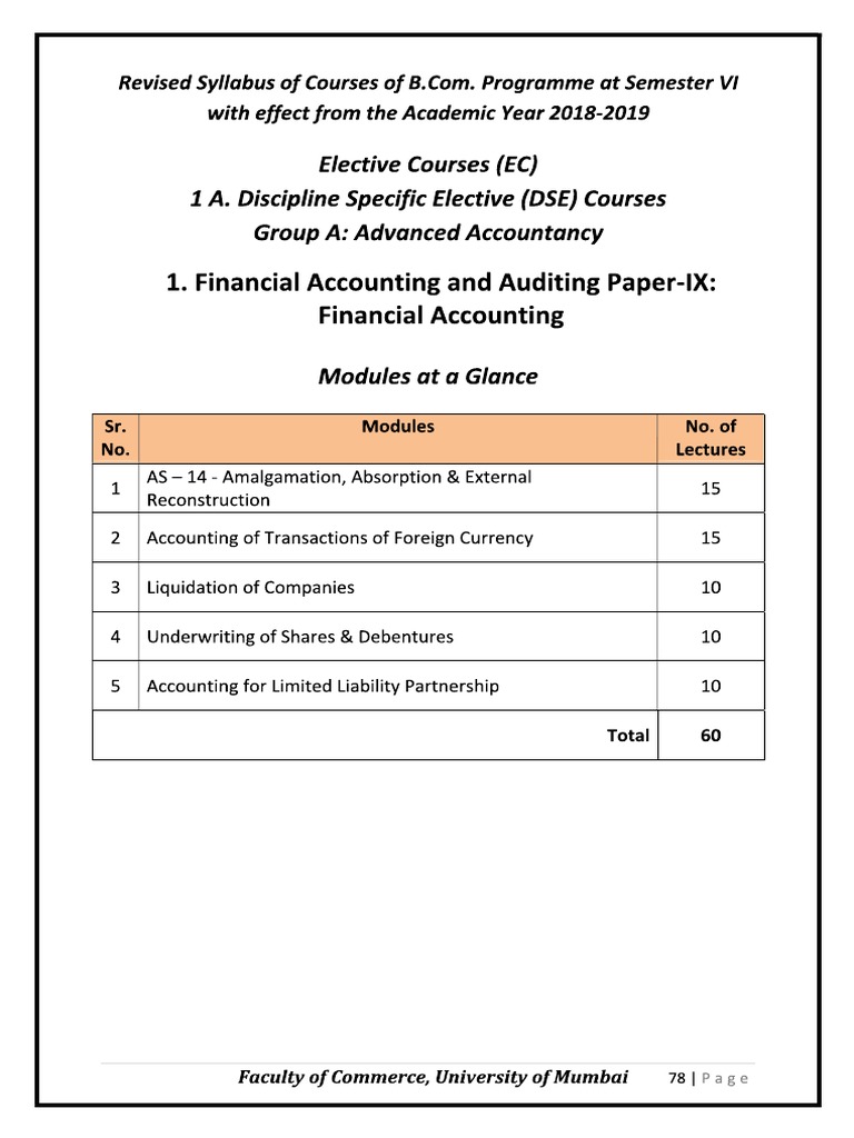 Financial Accounting Syllabus PDF PDF