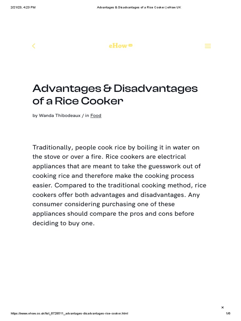 Advantages & Disadvantages of A Rice Cooker Ehow UK PDF Kitchen