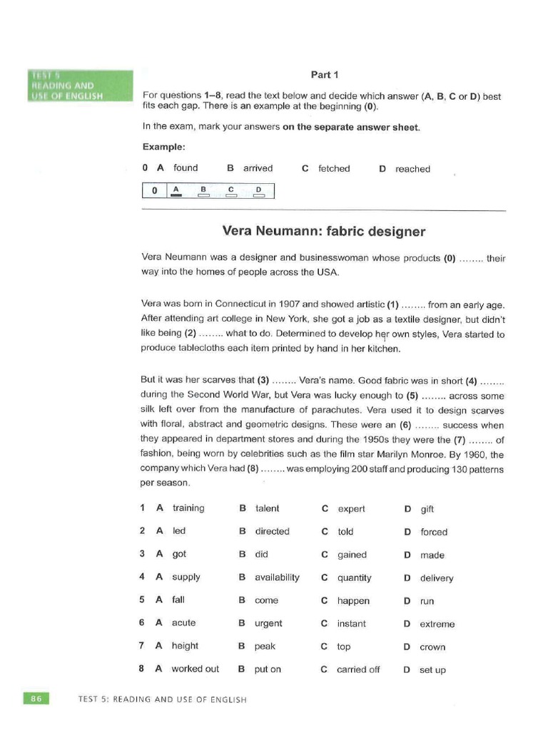 Test 5 Reading Cambridge First Practice Tests Plus Volume 2 PDF | PDF