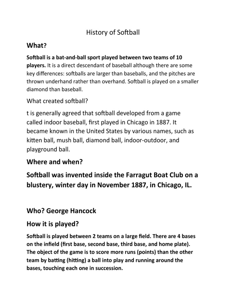 History of Softball PDF Softball Baseball Field