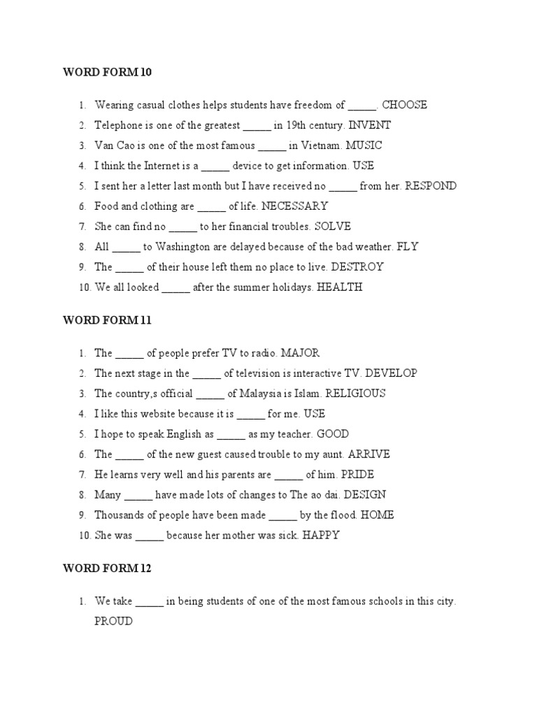 Bai Tap Word Form | PDF