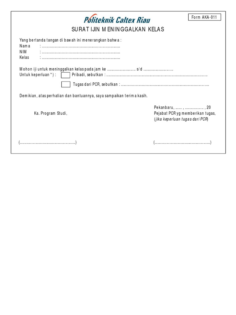 Surat Ijin Meninggalkan Kelas | PDF