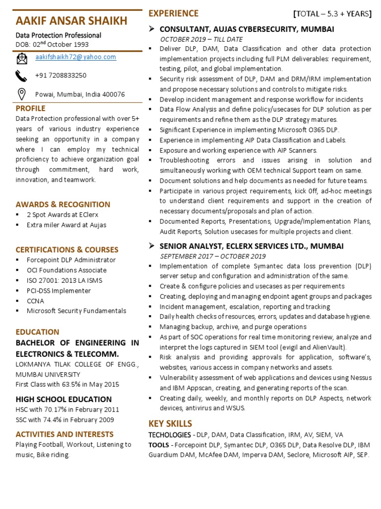 Data Protection Consultant Resume | PDF | Computing | Cyberwarfare