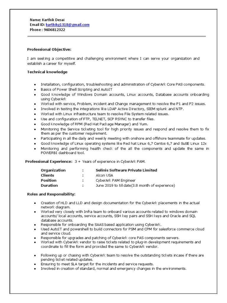 KarthikSDesai Senior PAM Engineer Bangalore Mphasis PDF Cloud