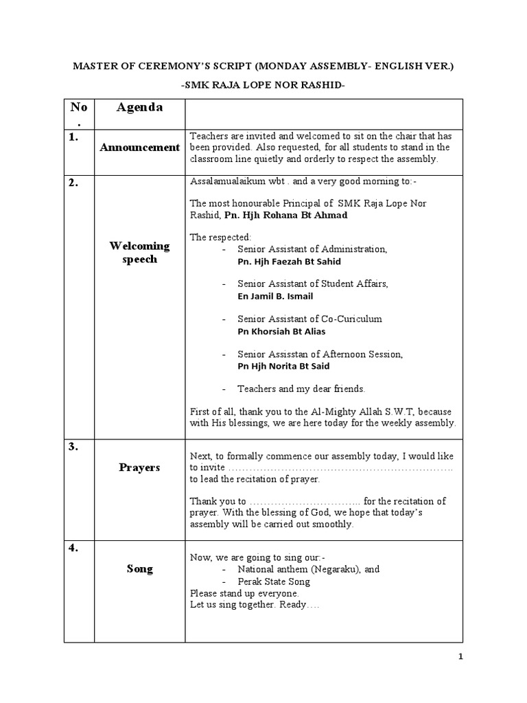 Monday Assembly MC Script | PDF