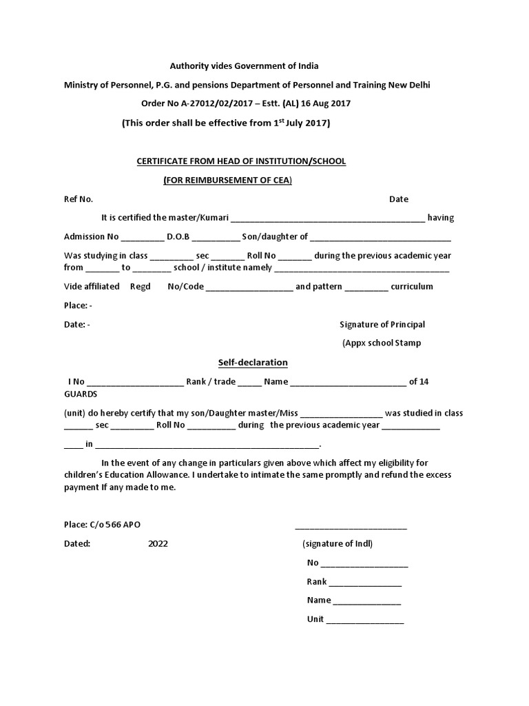 Certificate from head of school pdf